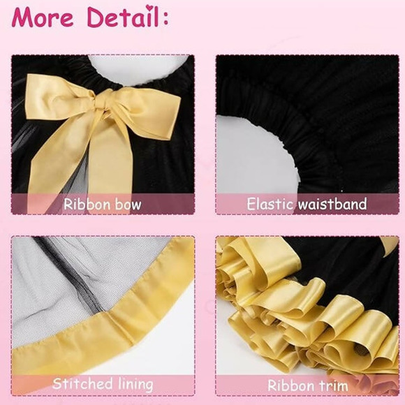 Mouse Costume 5-8 Yrs Black & Gold Tutu with Sequin Mouse Ears Headband - Picture 3 of 4